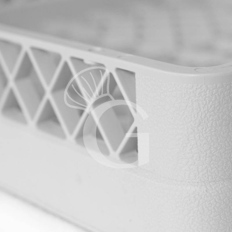 Detalle Cesto para bandejas con un lado abierto 476 mm x 476 mm x 80 mm color gris