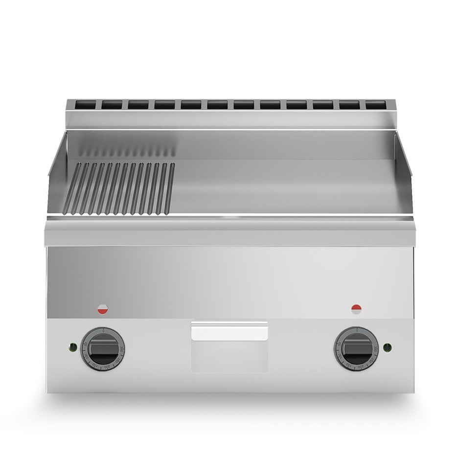 Fry top eléctrico de sobremesa placa 2/3 lisa 1/3 ranurada cromada 6000 W trifásico P 600 mm