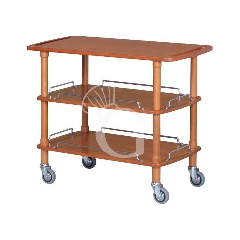 Carro de servicio de madera con 3 pisos, L 1100 mm x P 400 mm x A 890 mm