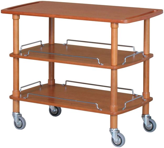 Carro de servicio de madera con 3 pisos, L 1100 mm x P 400 mm x A 890 mm