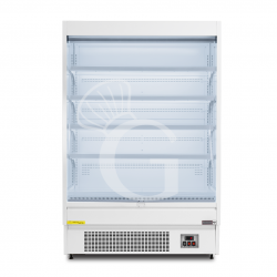 Expositor mural ventilado blanco con cortina nocturna, temperatura -1°C/+7°C y longitud 1315 mm