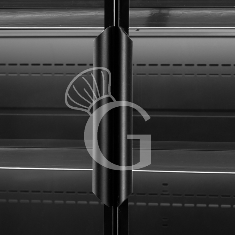 Expositor mural ventilado negro con puertas batientes, temperatura -1°C/+7°C y longitud 1315 mm