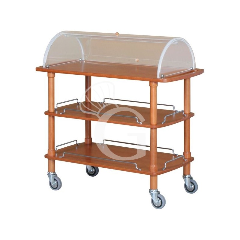 Carro de servicio de madera con cúpula y 3 estantes L 1100 mm x P 550 mm x A 1140 mm