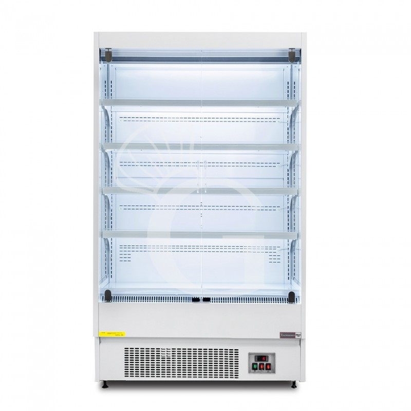 Expositor mural ventilado blanco con puertas batientes, temperatura -1°C/+7°C y longitud 1050 mm