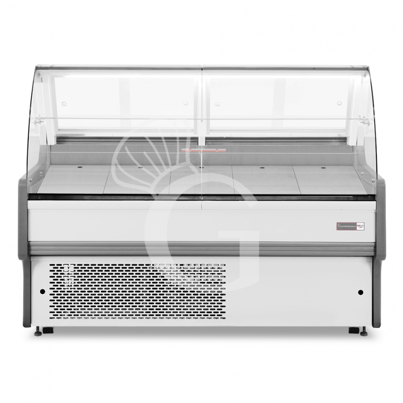 Vitrina expositora gastronomía ventilada, cristal curvado, estante intermedio, 0°/+5°C, longitud 1580 mm Full opcional
