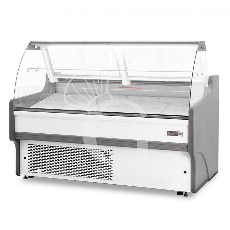 Vitrina expositora gastronomía ventilada, cristal curvado, estante intermedio, 0°/+5°C, longitud 1580 mm Full opcional