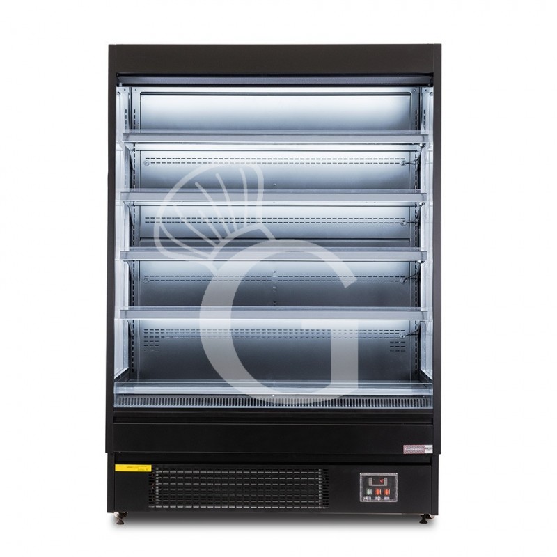 Expositor mural ventilado negro con cortina nocturna, temperatura -1°C/+7°C y longitud 1520 mm