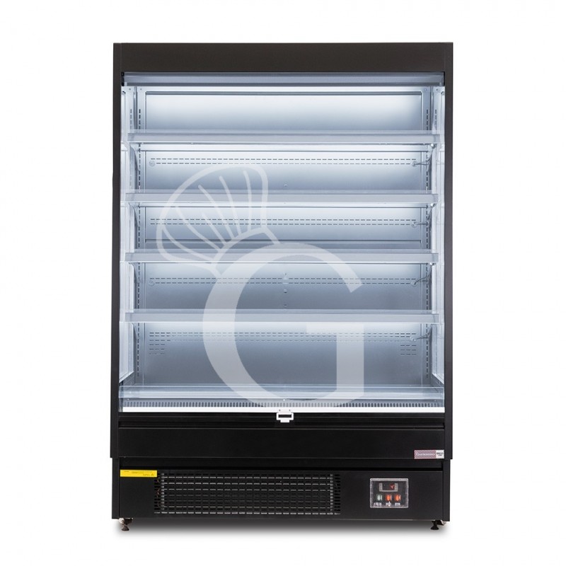 Expositor mural ventilado negro con cortina nocturna, temperatura -1°C/+7°C y longitud 1520 mm