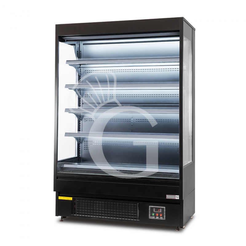 Expositor mural ventilado negro con cortina nocturna, temperatura -1°C/+7°C y longitud 1520 mm