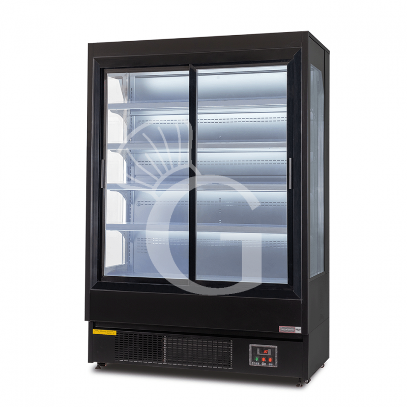 Expositor mural ventilado negro con puertas correderas, temperatura -1°C/+7°C L 1520 mm