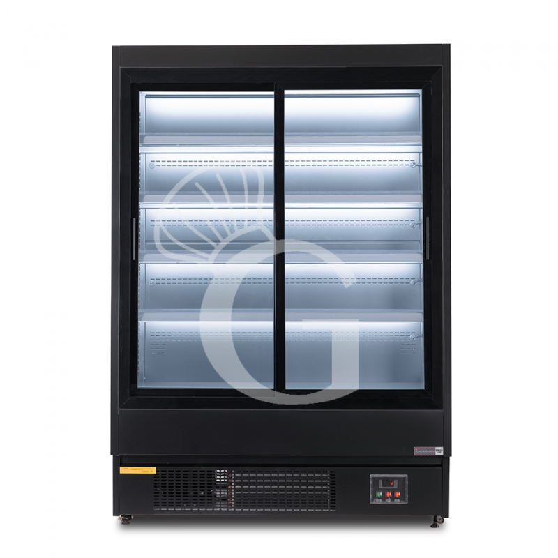 Expositor mural ventilado negro con puertas correderas, temperatura -1°C/+7°C L 1520 mm