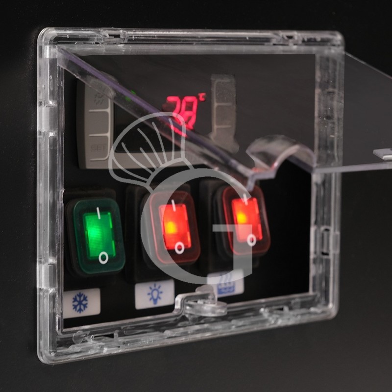 Expositor mural ventilado negro con puertas batientes, temperatura -1°C/+7°C y L 1520 mm