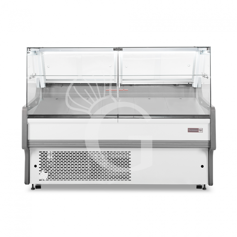 Vitrina expositora gastronomía ventilada, cristal recto, estante intermedio, 0°/+5°C, longitud 1580 mm Full opcional