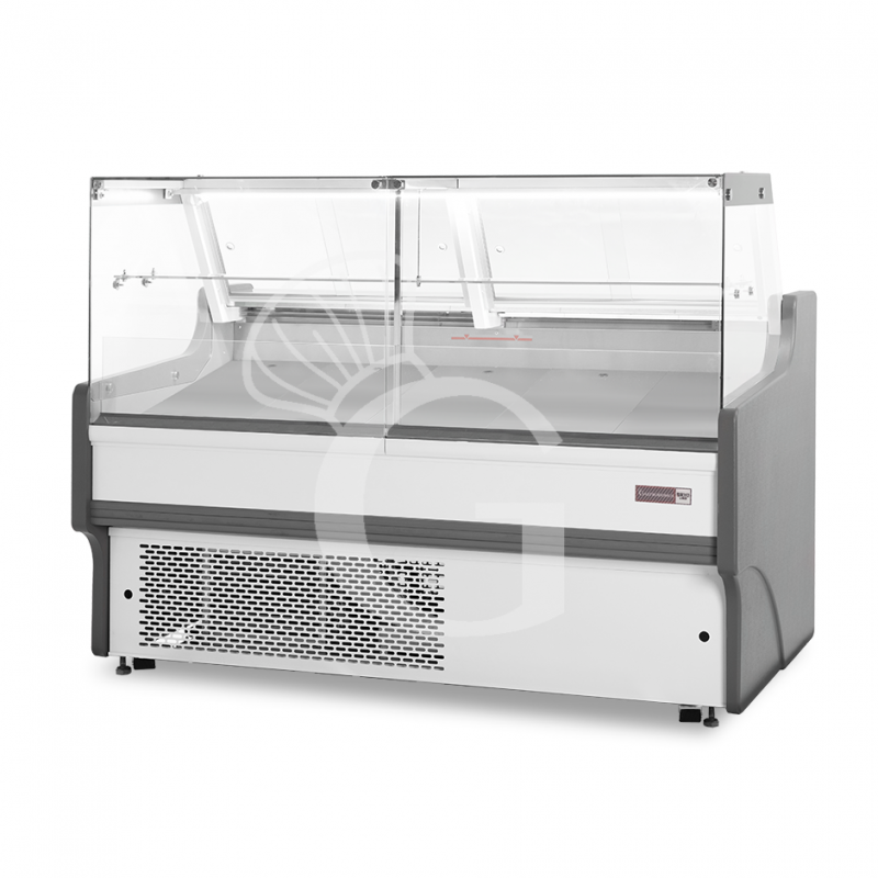 Vitrina expositora gastronomía ventilada, cristal recto, estante intermedio, 0°/+5°C, longitud 1580 mm Full opcional