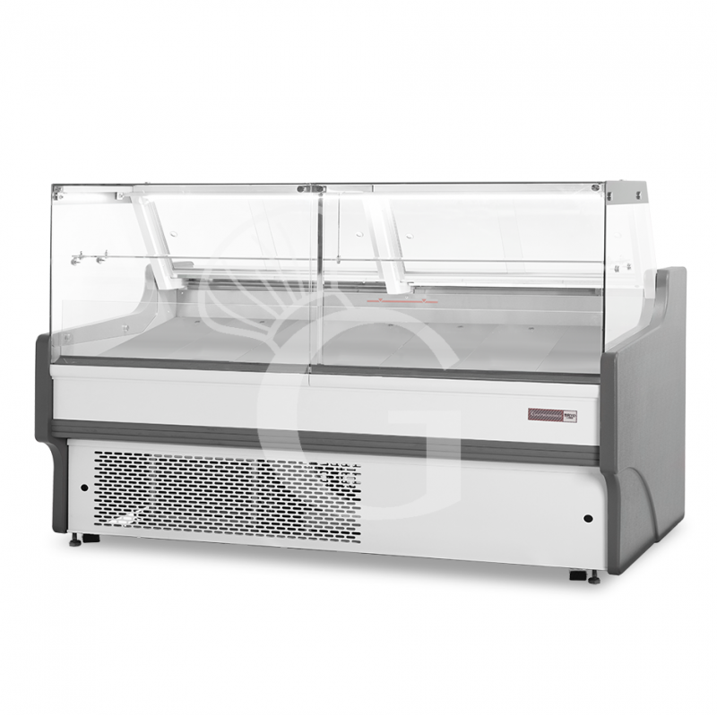 Vitrina expositora gastronomía ventilada, cristal recto, estante intermedio, 0°/+5°C, longitud 2580 mm Full opcional