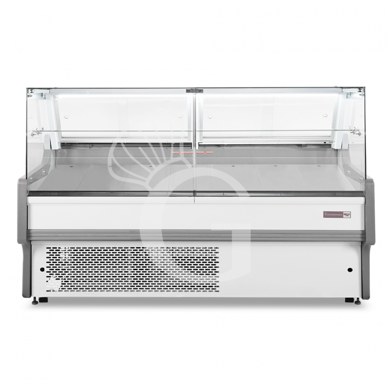 Vitrina expositora gastronomía ventilada, cristal recto, estante intermedio, 0°/+5°C, longitud 2580 mm Full opcional