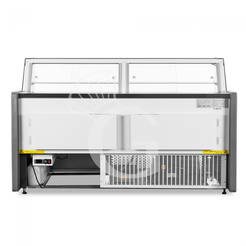 Vitrina expositora gastronomía ventilada, cristal recto, estante intermedio, 0°/+5°C, longitud 2580 mm Full opcional