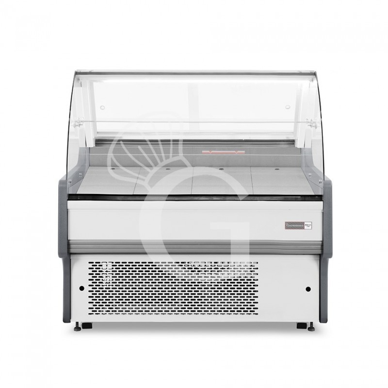 Vitrina expositora gastronomía ventilada, cristal curvado, estante intermedio, 0°/+5°C, longitud 1330 mm Full opcional