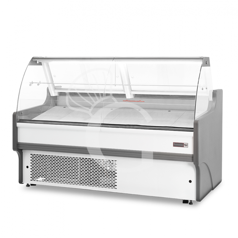 Vitrina expositora gastronomía ventilada, cristal curvado, estante intermedio, 0°/+5°C, longitud 1955 mm Full opcional.