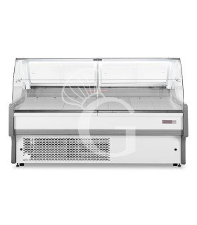 Vitrina expositora gastronomía ventilada, cristal curvado, estante intermedio, 0°/+5°C, longitud 2580 mm Full opcional