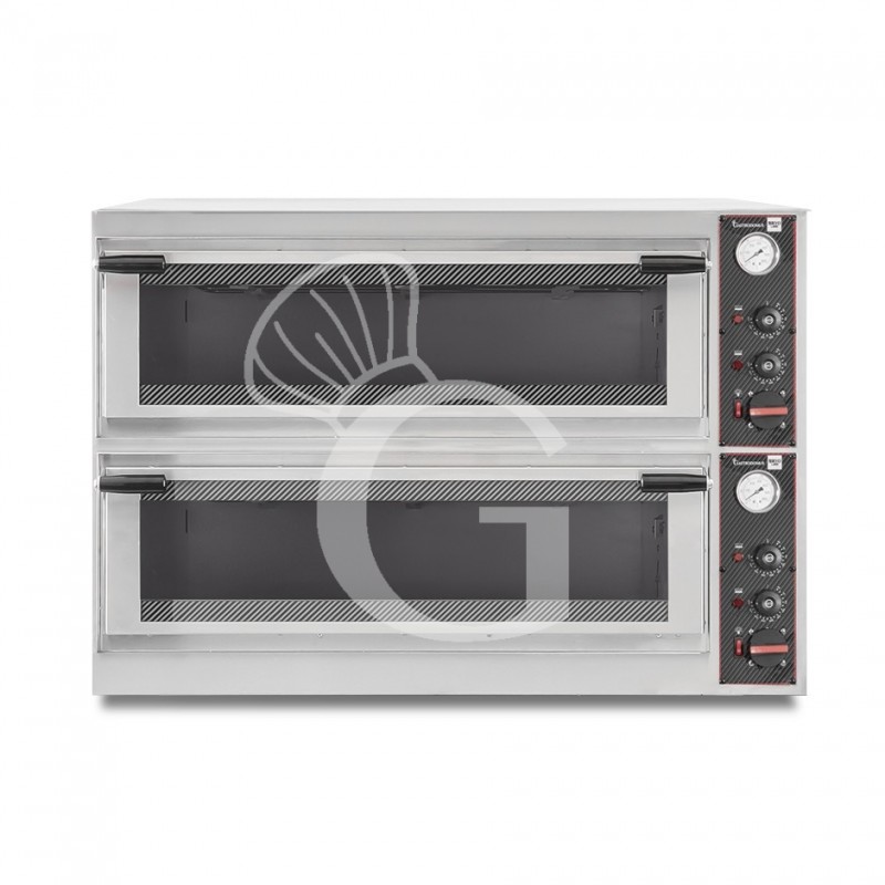 Horno eléctrico puerta de cristal para 4 bandejas 600x400 o 8 pizzas Ø 400mm 2 cámaras con control mecánico