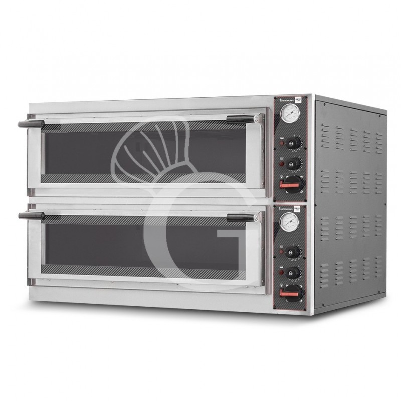 Horno eléctrico puerta de cristal para 4 bandejas 600x400 o 8 pizzas Ø 400mm 2 cámaras con control mecánico