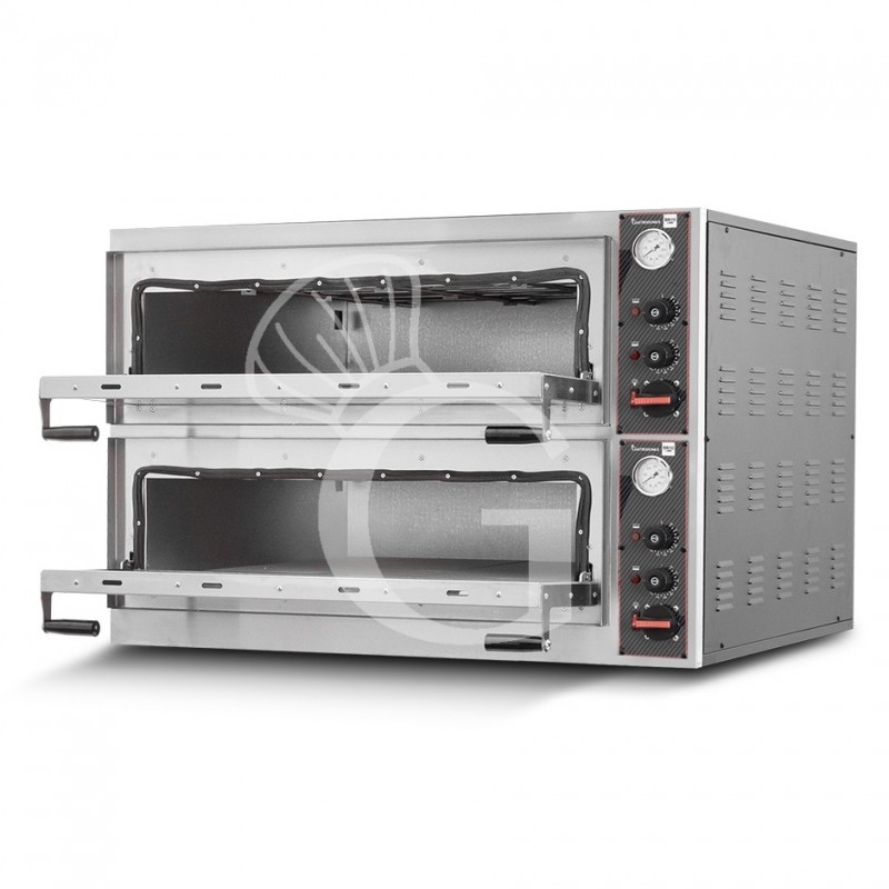 Horno eléctrico puerta de cristal para 4 bandejas 600x400 o 8 pizzas Ø 400mm 2 cámaras con control mecánico