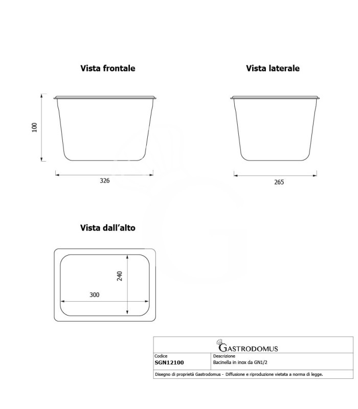Bandeja de acero a prueba de vacío GN 1/2 – L 325 × P 265 × H 100 mm