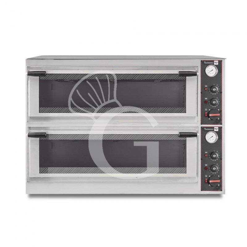 Horno eléctrico puerta de cristal para 6 bandejas 600x400 o 12 pizzas Ø350mm 2 cámaras con control mecánico