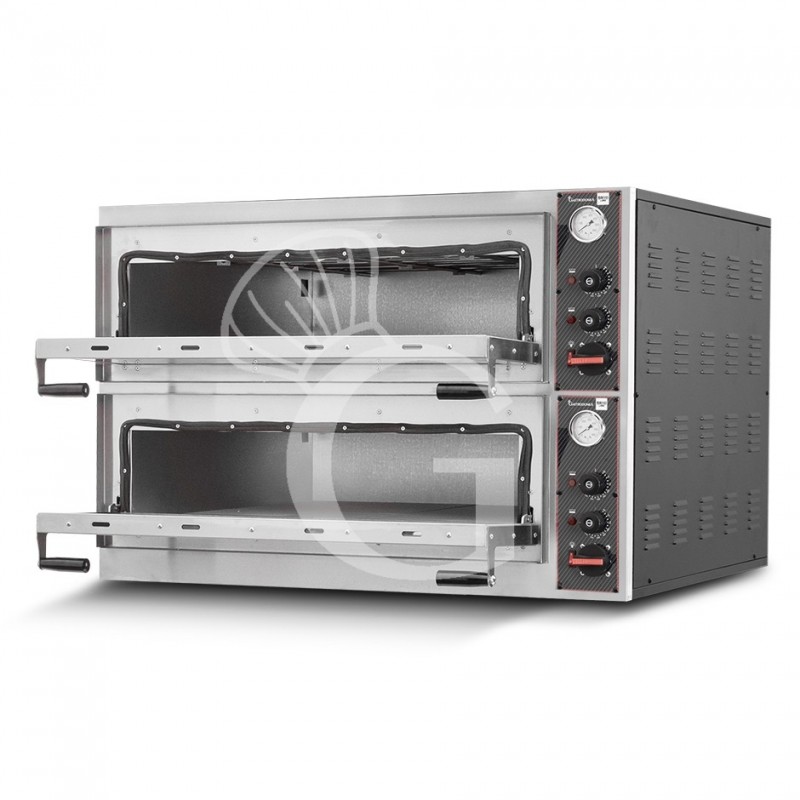 Horno eléctrico puerta de cristal para 8 bandejas 600x400 o 12 pizzas Ø 400 mm 2 cámaras con control mecánico