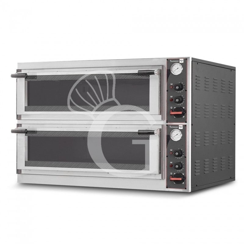 Horno eléctrico puerta de cristal para 8 bandejas 600x400 o 12 pizzas Ø 400 mm 2 cámaras con control mecánico