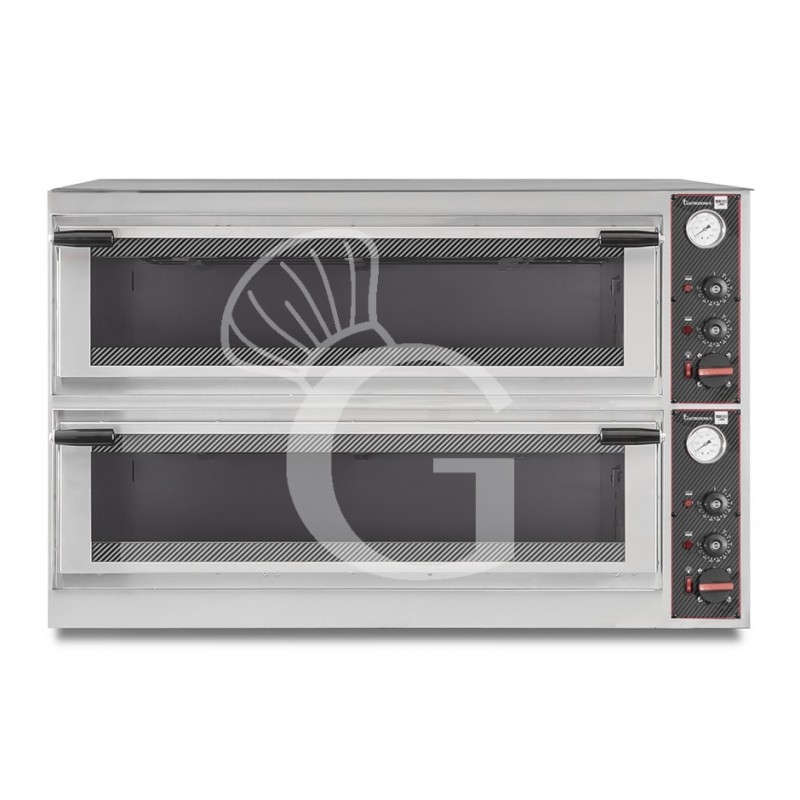 Horno eléctrico puerta de cristal para 10 bandejas 600x400 o 18 pizzas Ø 350 mm 2 cámaras con control mecánico