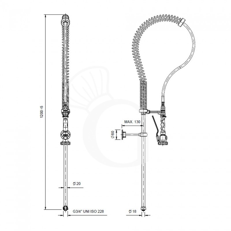 Grifo de ducha altura 1200 mm
