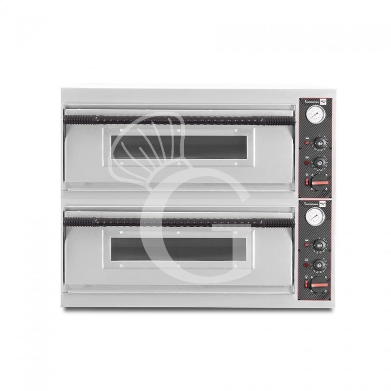 Horno eléctrico con 2 cámaras control mecánico para 4+4 pizzas de 350 mm de diámetro