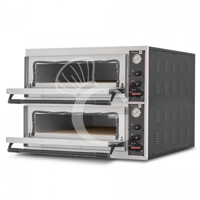 Horno eléctrico con 2 cámaras control mecánico para 4+4 pizzas de 350 mm de diámetro