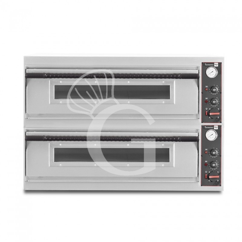 Horno eléctrico con 2 cámaras control mecánico para 6+6 pizzas de 350 mm de diámetro