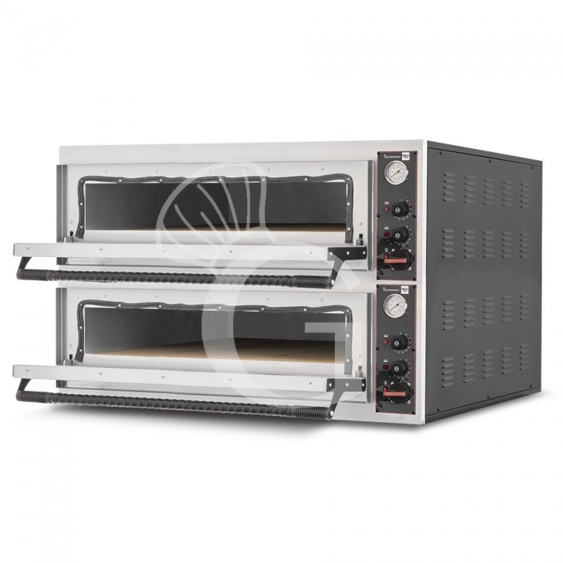 Horno eléctrico con 2 cámaras control mecánico para 6+6 pizzas de 350 mm de diámetro