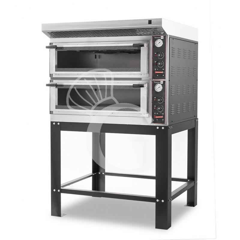 Horno eléctríco mecánico puerta de cristal 4 bandejas 600x400 o 4+4 pizzas Ø 400mm con campana inox y  soporte