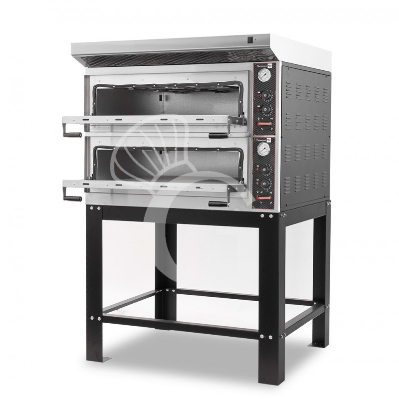 Horno eléctríco mecánico puerta de cristal 4 bandejas 600x400 o 4+4 pizzas Ø 400mm con campana inox y  soporte