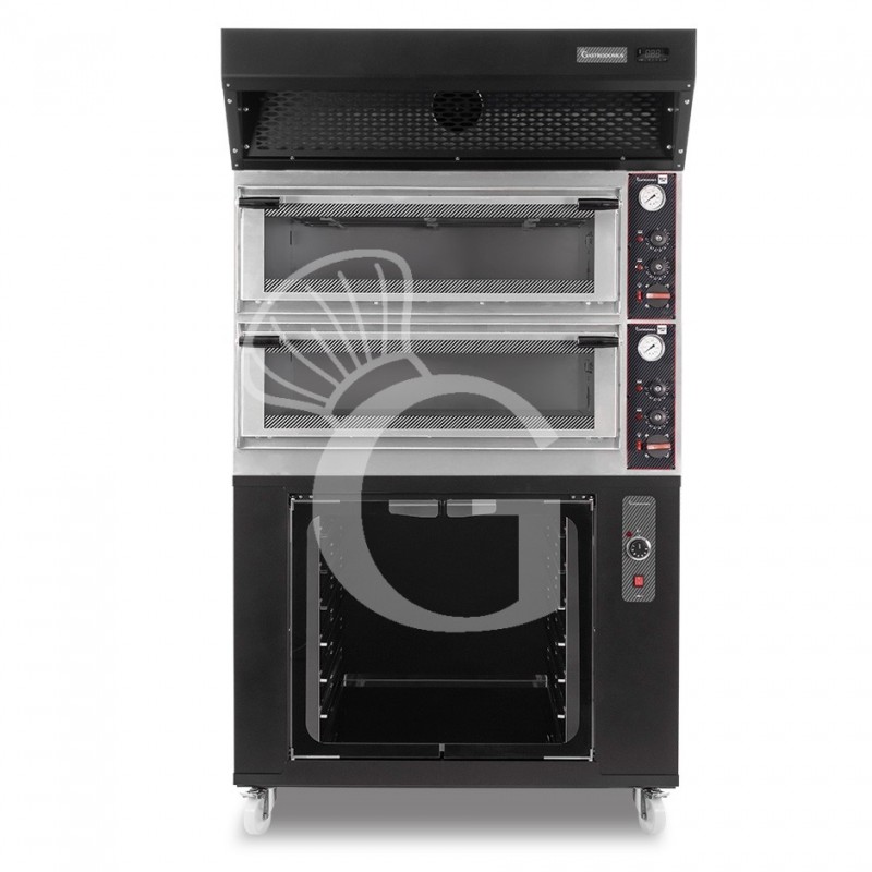 Horno eléctrico mecánico puerta  cristal 4 bandejas 60x40 o 4+4 pizzas Ø 40cm campana  condensación y cámara fermentación negras
