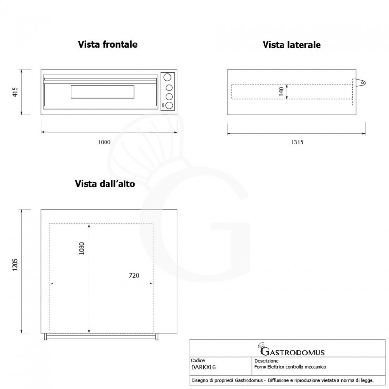 Horno eléctrico 6 pizzas de diámetro 350 mm 1 cámara control mecánico 9 Kw con diseño negro