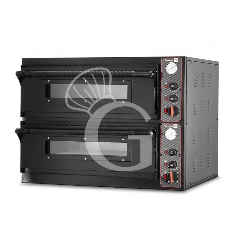 Horno eléctrico 4+4 pizzas de diámetro 350 mm 2 cámaras control mecánico 6 Kw con diseño negro