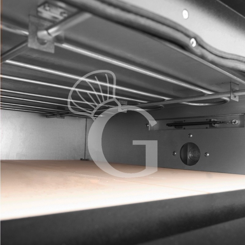 Resistencias superiores y piedra refractaria en superficie de cocción