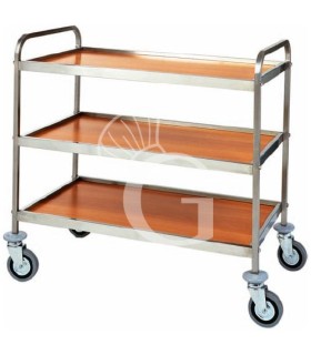 Carro de servicio con estructura de acero inoxidable de tres pisos L 830 mm x P 570 mm x A 970 mm