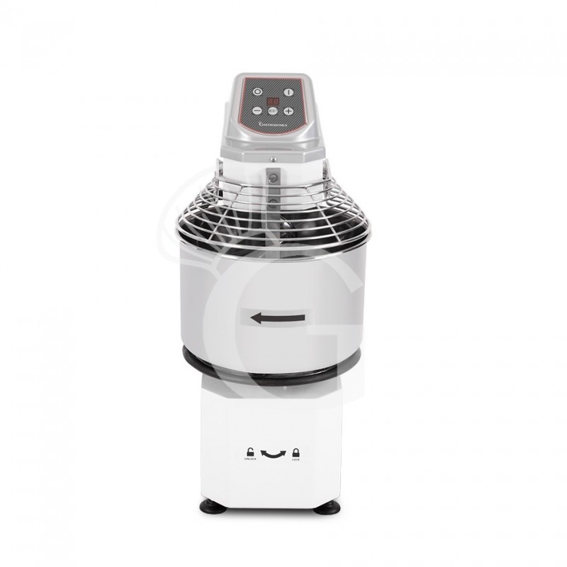 Amasadora de espiral monofásica con cabezal elevable y cuba extraíble mandos digitales - capacidad 22 LT Amasadora de espiral monofásica con cabezal elevable y cuba extraíble mandos digitales - capacidad 22 LT