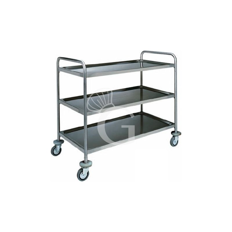 Carrito de servicio de 3 niveles con estructura tubular en acero inoxidable –L 1100 × P 600 × H 1040 mm