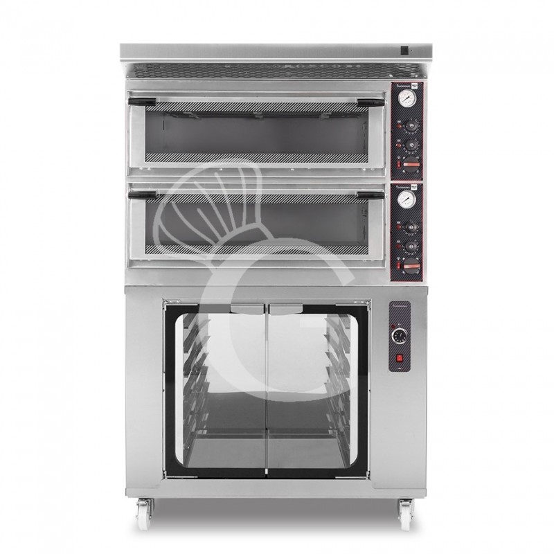Horno eléctrico mecánico  puerta  cristal 4 bandejas 60x40 o 4+4 pizzas Ø 40cm con campana