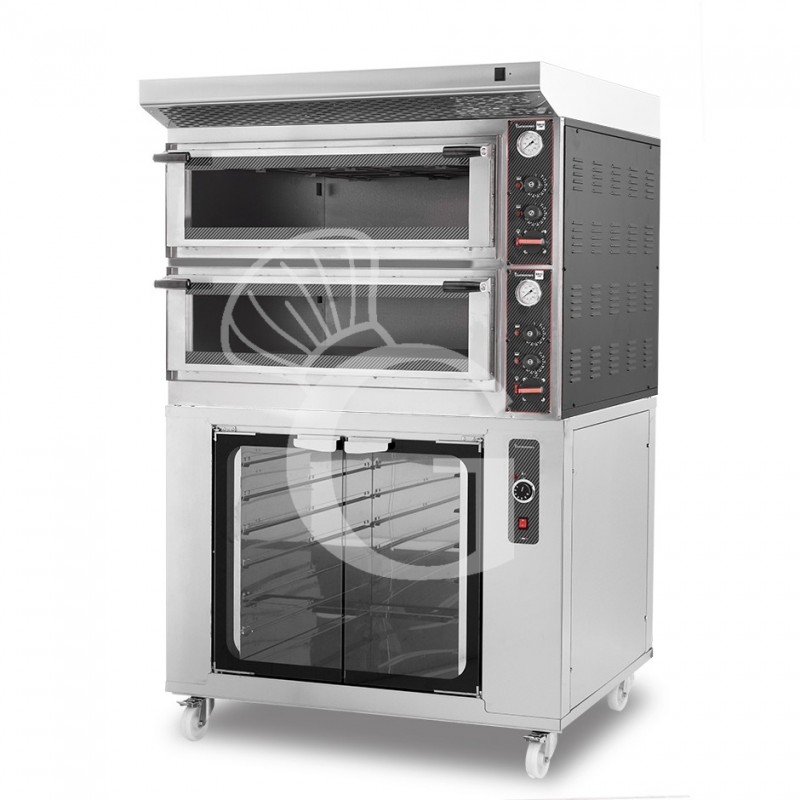 Horno eléctrico mecánico  puerta  cristal 4 bandejas 60x40 o 4+4 pizzas Ø 40cm con campana