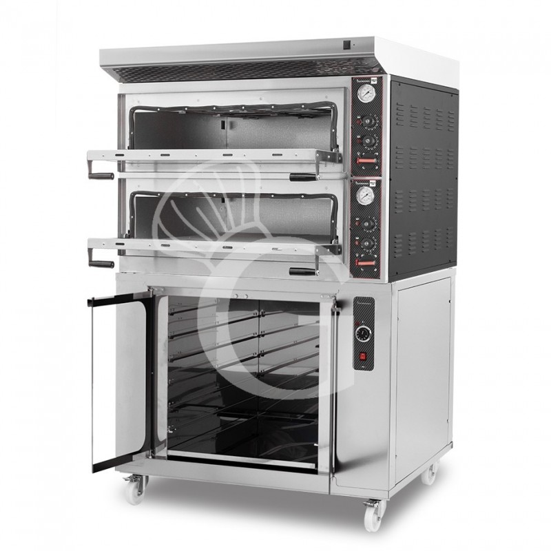 Horno eléctrico mecánico  puerta  cristal 4 bandejas 60x40 o 4+4 pizzas Ø 40cm con campana