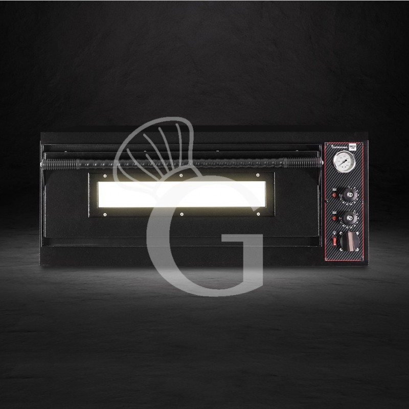 Horno eléctrico 4 pizzas de diámetro 350 mm 1 cámara control mecánico 6 Kw con diseño negro